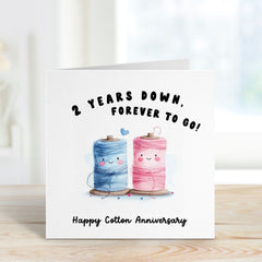 2Nd Anniversary Card 2 Years Down, Forever To Go Cute Happy Second Cotton Anniversary Card For Wife Husband Boyfriend Girlfriend