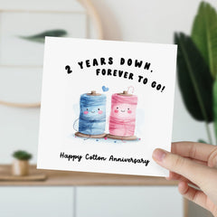 2Nd Anniversary Card 2 Years Down, Forever To Go Cute Happy Second Cotton Anniversary Card For Wife Husband Boyfriend Girlfriend