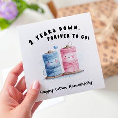 2Nd Anniversary Card 2 Years Down, Forever To Go Cute Happy Second Cotton Anniversary Card For Wife Husband Boyfriend Girlfriend