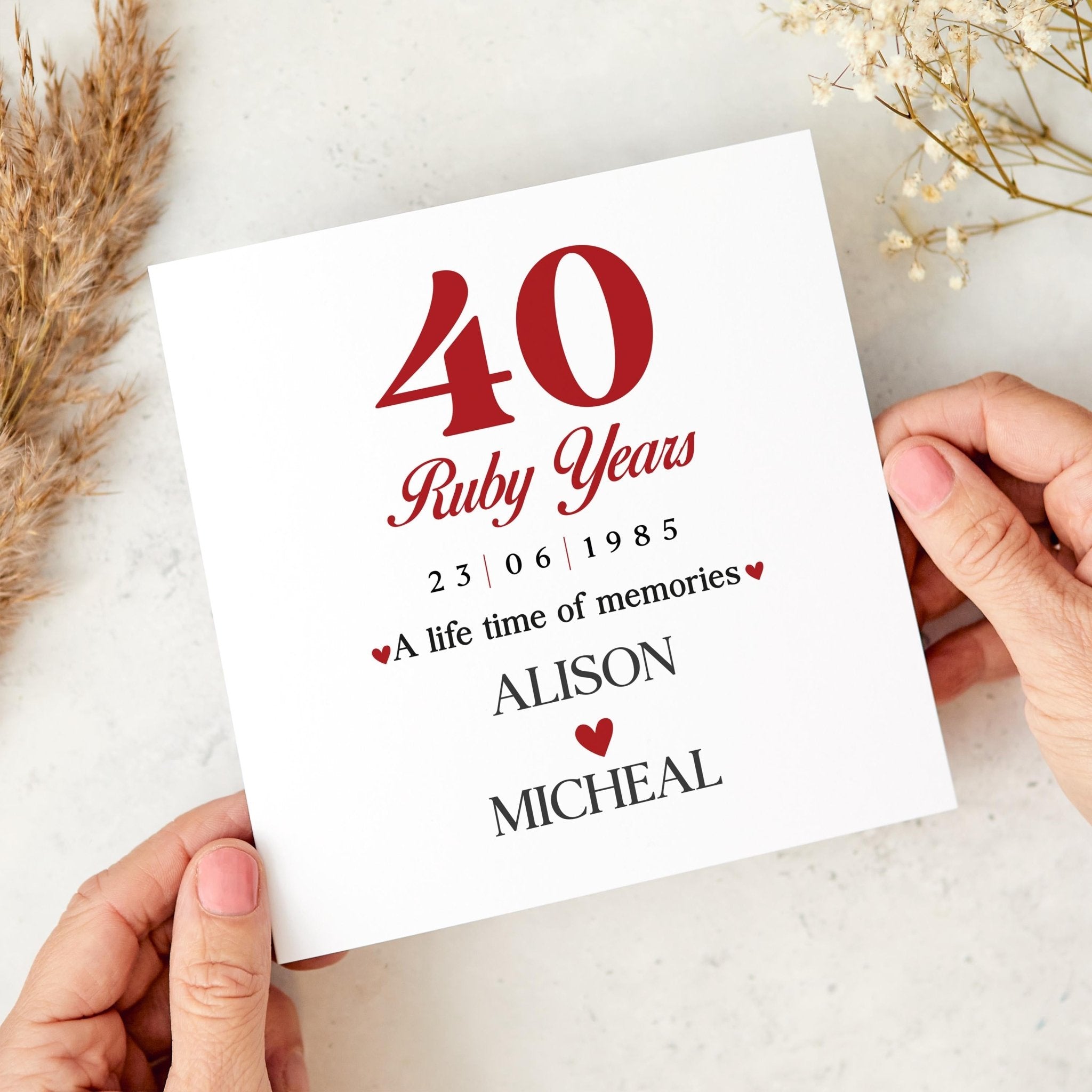 40th Ruby Wedding Anniversary Card Personalised for Couples Parents ...