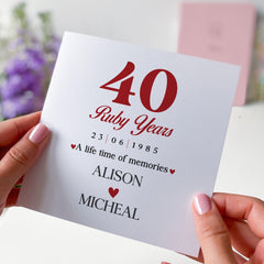 40th Ruby Wedding Anniversary Card Personalised for Couples Parents Unique 40 Years of Marriage Gift Custom Names and Dates
