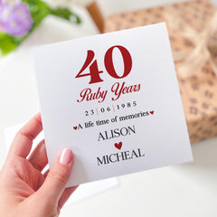 40th Ruby Wedding Anniversary Card Personalised for Couples Parents Unique 40 Years of Marriage Gift Custom Names and Dates