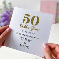 50th Golden Wedding Anniversary Card Personalised Custom Anniversary Card for Husband Wife Parents Couple Milestone Keepsake Gift