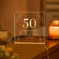 50th Wedding Anniversary Gift LED Light Golden Wedding Keepsake Custom Names Date for Parents Grandparents Grandma
