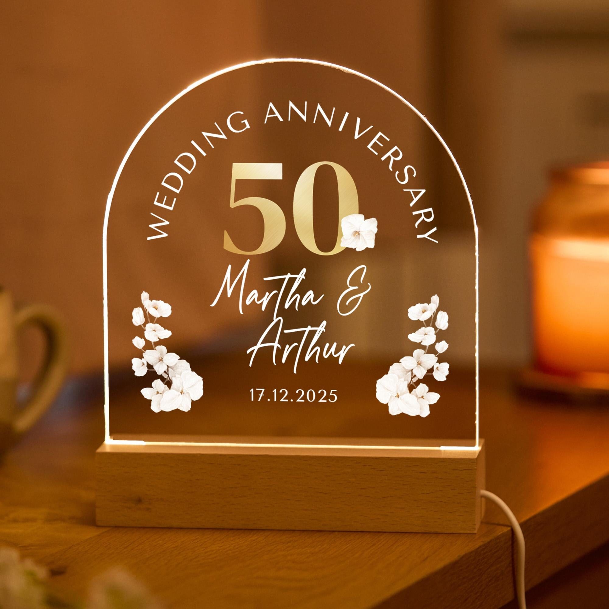 50th Wedding Anniversary LED Gift Custom Golden Light for Parents Grandparents Couple Unique Keepsake