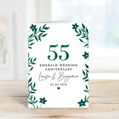 55th Emerald Wedding Anniversary Card for Couple Personalised with Names and Date Elegant Green 55 Years Married Gift Mum Dad Grandparents