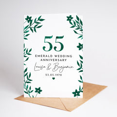 55th Emerald Wedding Anniversary Card for Couple Personalised with Names and Date Elegant Green 55 Years Married Gift Mum Dad Grandparents