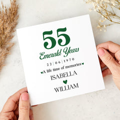55th Emerald Wedding Anniversary Card Personalized Anniversary Card for Parents Husband Wife Grandparents Custom 55 Years Married Card
