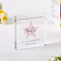 A - Level Result Gift Congratulations Acrylic Plaque Personalised Gift with Name for Daughter Granddaughter or Niece Exam Results Day Gift