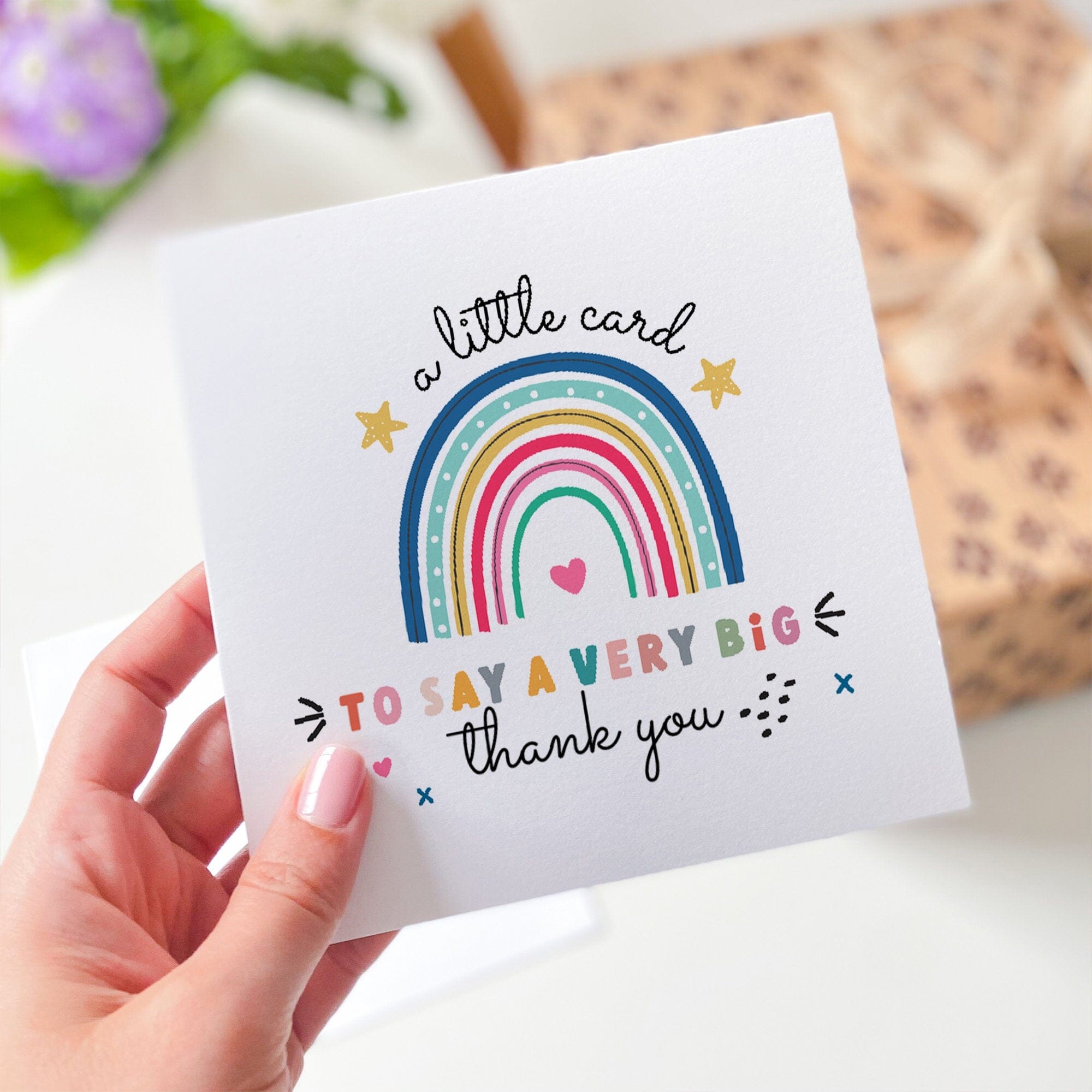 A Little Card To Say A Very Big Thank You Card Gift Card For Teacher Friend Her Him Appreciation Card Cute Thank You Gift Rainbow Design