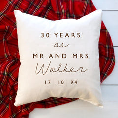 Anniversary gift cushion cover with the last name On your wedding anniversary gift for mum dad grandma grandad friends Happy anniversary