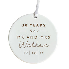 Anniversary ornament for couple with names and text Wedding Anniversary Gift ceramic ornaments 10 20 30 40 50 60 70 wedding anniversary