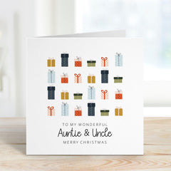 Auntie and Uncle Christmas Card Colourful Gift Boxes Design Special Xmas Greeting Card from Niece or Nephew 1st Xmas Gift Card