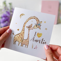 Auntie Card Mother's Day Birthday Christmas I Love You Auntie Cute Baby Giraffe Auntie Gift Card Thoughtful Present for Aunt