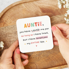 Auntie Coaster Gift from Niece or Nephew Cute Keepsake with Quote Colourful Auntie's Birthday Christmas or Thank You Present for Aunt