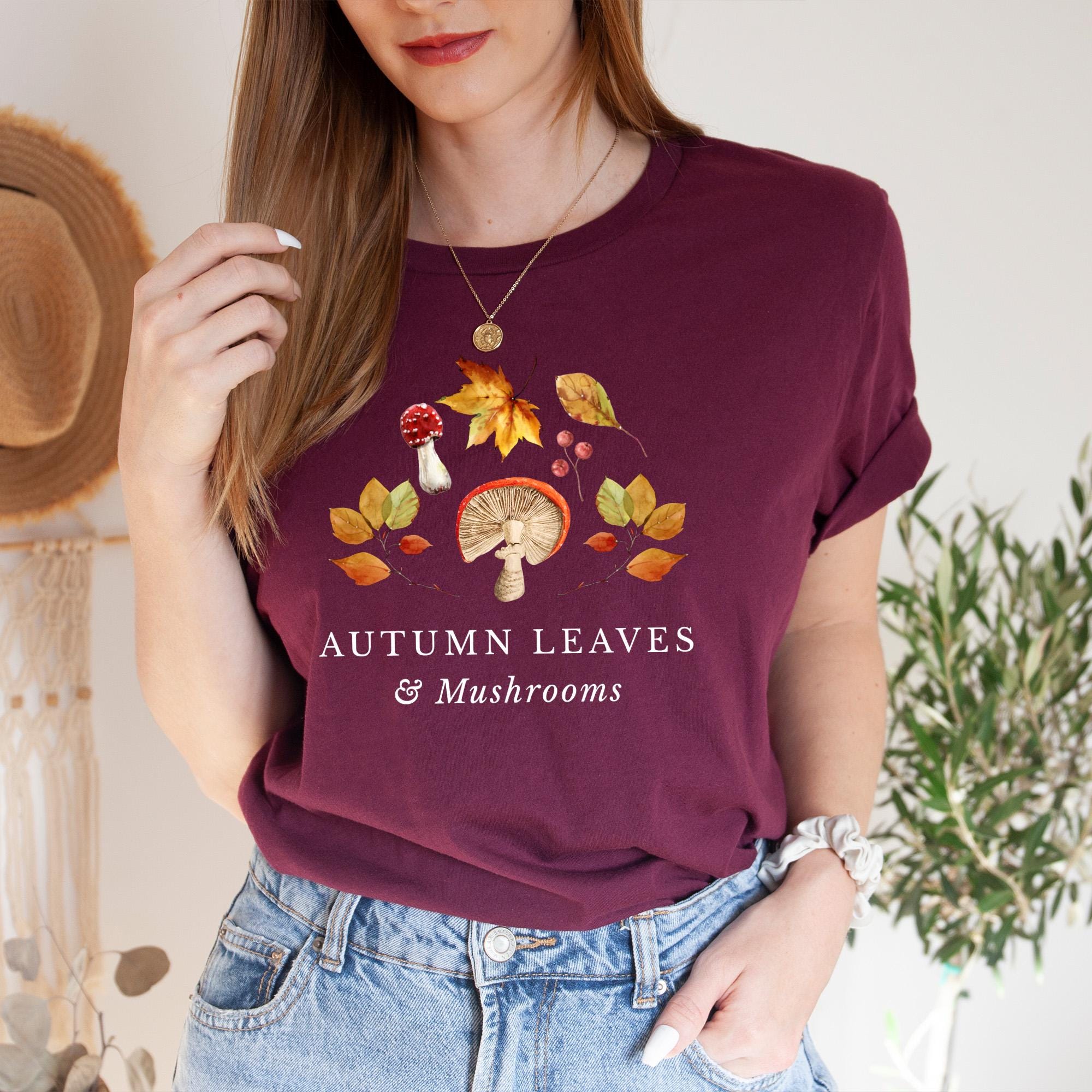 Autumn Leaves & Mushrooms T-Shirt, Cosy Woodland Fall Tee