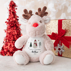 Baby 1st Christmas Soft Toy for Personalised First Xmas Cute Reindeer Teddy Plush Gift for Nephew Niece Grandson Granddaughter Son Daughter