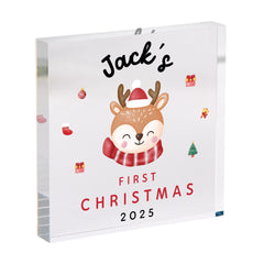 Baby’s First Christmas Acrylic Block – Cute Reindeer Festive Design – Christmas Keepsake Gift for Newborn or Child
