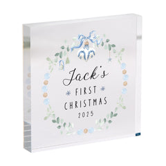 Baby’s First Christmas Acrylic Block – Personalised Xmas Keepsake Gift for Newborn Boy or Child