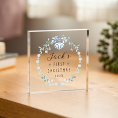 Baby’s First Christmas Acrylic Block – Personalised Xmas Keepsake Gift for Newborn Boy or Child