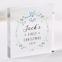 Baby’s First Christmas Acrylic Block – Personalised Xmas Keepsake Gift for Newborn Boy or Child