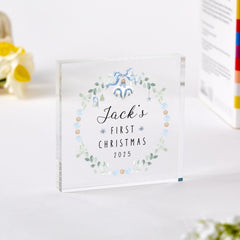 Baby’s First Christmas Acrylic Block – Personalised Xmas Keepsake Gift for Newborn Boy or Child