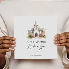 Baptism Card On Your Baptism Day Card For Godson Goddaughter With Name Date Christening Card Baptism Keepsake Cute Church Gift Card