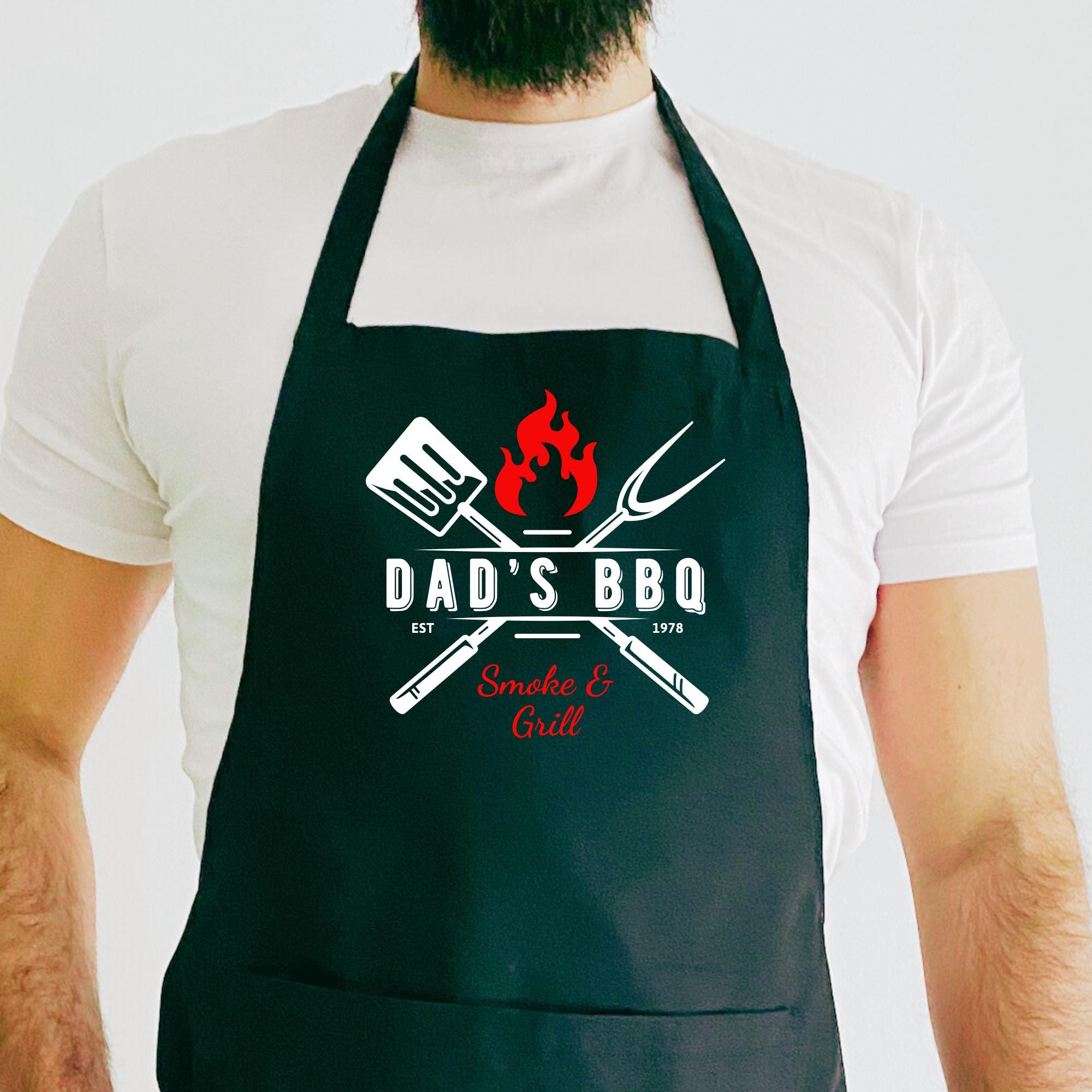 BBQ Apron Gift for Him Funny Father’s Day Present for Dad Grandpa Grandad Stepdad Godfather Husband Grill Master Apron BBQ Cooking