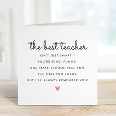 Best Teacher Thank You Card Fun and Heartfelt End of Term Card Ideal for Leaving Gift or Year End Appreciation for Her Him Primary Private