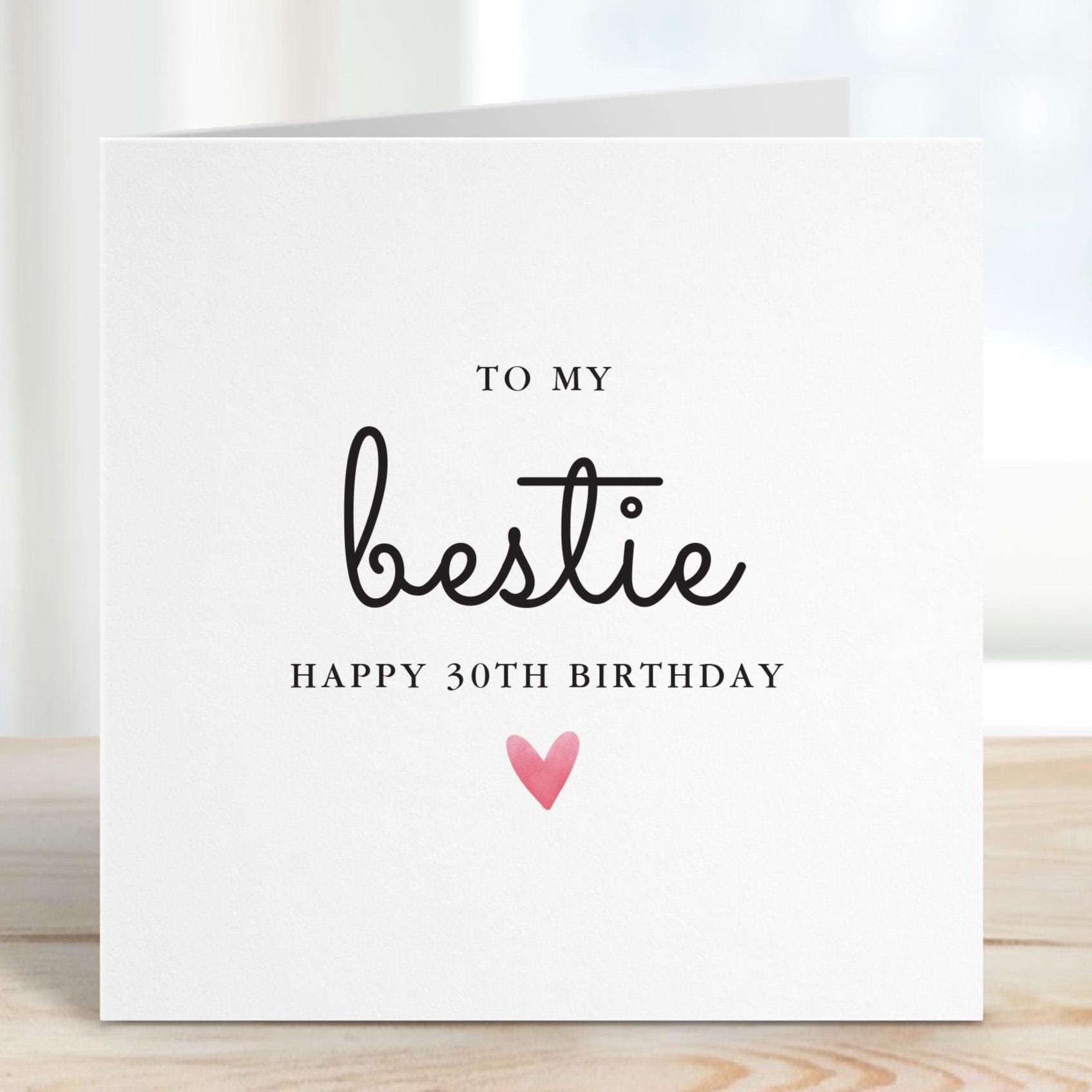 Bestie Birthday Card Cute Heart Design for Her Personalised Milestone Age Card for 16th 18th 30th 40th or Any Birthday for Friends Besties