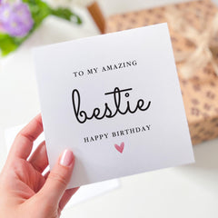 Birthday Card for Best Friend – To My Amazing Bestie – Minimalist Design with Heart Thoughtful and Fun Greeting Card for Her Him Gift