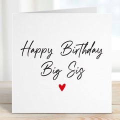 Birthday Card for Big Sister Minimalist Heart Design Happy Birthday Greeting For Big Sis