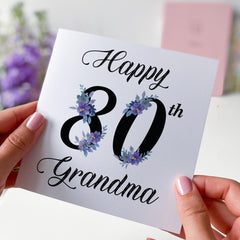 Birthday Card for Grandma Nanny Nanna Mummy Auntie Granny Elegant Floral Design Milestone Age Card for 60th 70th 80th 90th 100th Birthdays