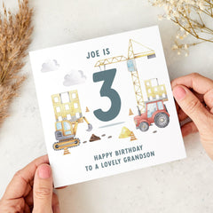 Birthday Card for Grandson ALL AGES Construction Theme Digger Truck Card Boys Birthday Card Builder Theme Card for Kids Special Keepsake