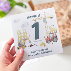 Birthday Card for Grandson ALL AGES Construction Theme Digger Truck Card Boys Birthday Card Builder Theme Card for Kids Special Keepsake