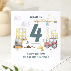 Birthday Card for Grandson ALL AGES Construction Theme Digger Truck Card Boys Birthday Card Builder Theme Card for Kids Special Keepsake