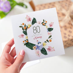 Birthday Card for Her Mummy Nanny Friend ANY AGE Floral Watercolour Card for Nan Grandma Granny Mum Personalised Milestone Age Card
