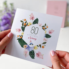 Birthday Card for Her Mummy Nanny Friend ANY AGE Floral Watercolour Card for Nan Grandma Granny Mum Personalised Milestone Age Card