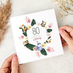 Birthday Card for Her Mummy Nanny Friend ANY AGE Floral Watercolour Card for Nan Grandma Granny Mum Personalised Milestone Age Card