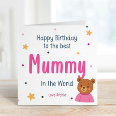 Birthday Card for Mum Cute Mama Bear Design From Child with Love Custom Name Option Best Mummy in the World Keepsake form son or daughter