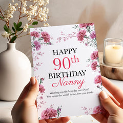 Birthday Card with Pink Flowers Personalised Milestone Age for Nanny Nan Gran Grandma Mum Floral Gift Idea 30th 40th 50th 60th 70th 90th