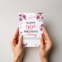 Birthday Card with Pink Flowers Personalised Milestone Age for Nanny Nan Gran Grandma Mum Floral Gift Idea 30th 40th 50th 60th 70th 90th