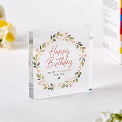 Birthday Gift Acrylic Plaque Floral Keepsake for Her or Him Custom Name Display Elegant Present for Favourite Person for friends family