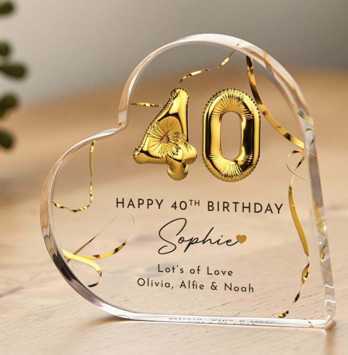 Birthday Gift for Her Personalised Custom Acrylic Heart Keepsake with Gold Balloon Present for Mum Sister Friend 30th 40th 50th 60th 70th 80