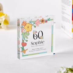 Birthday Gift for Her Personalised Floral Acrylic Plaque Elegant Keepsake Gift for Her Display for Mum Nan Friend 30th 40th 60th 70th 80th