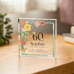 Birthday Gift for Her Personalised Floral Acrylic Plaque Elegant Keepsake Gift for Her Display for Mum Nan Friend 30th 40th 60th 70th 80th