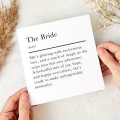 Bride Definition Card Elegant Wedding Day Card for the Bride Sentimental Bride to Be Gift Minimalist Bridal Keepsake Card