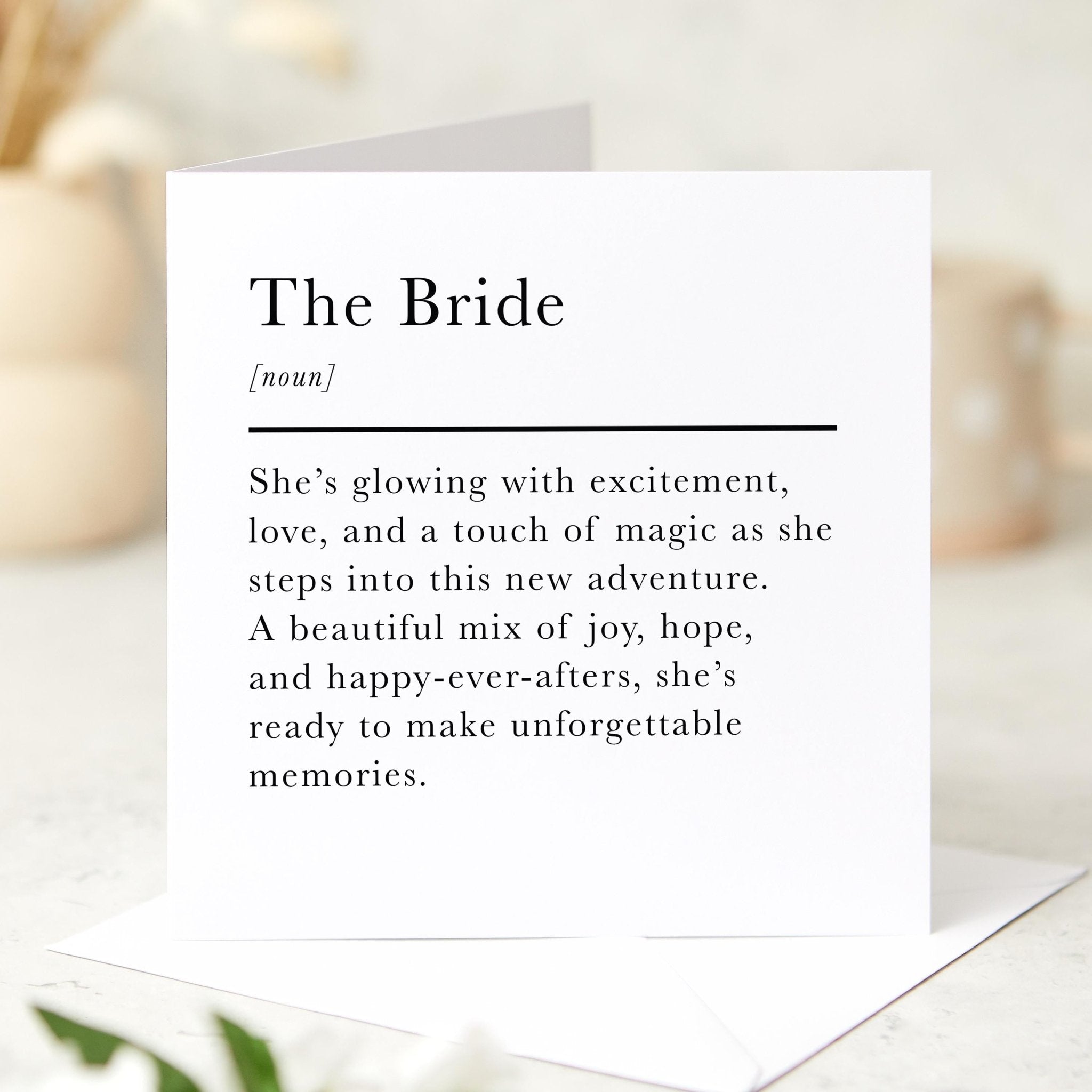 Bride Definition Card Elegant Wedding Day Card for the Bride Sentimental Bride to Be Gift Minimalist Bridal Keepsake Card
