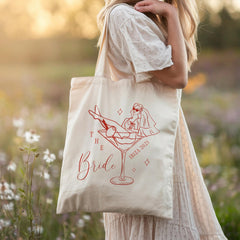 Bride Tote Bag Hen Party Bag for Her Fun Cocktail Glass Design Stylish Wedding Gift Idea for the Bride to - Be Honeymoon Beach Bag for Mrs