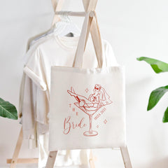 Bride Tote Bag Hen Party Bag for Her Fun Cocktail Glass Design Stylish Wedding Gift Idea for the Bride to - Be Honeymoon Beach Bag for Mrs